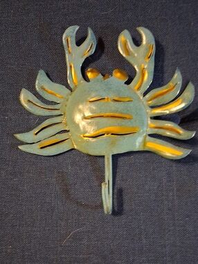 Teal and Yellow Crab Wall Hook — Coastal Home Accent
